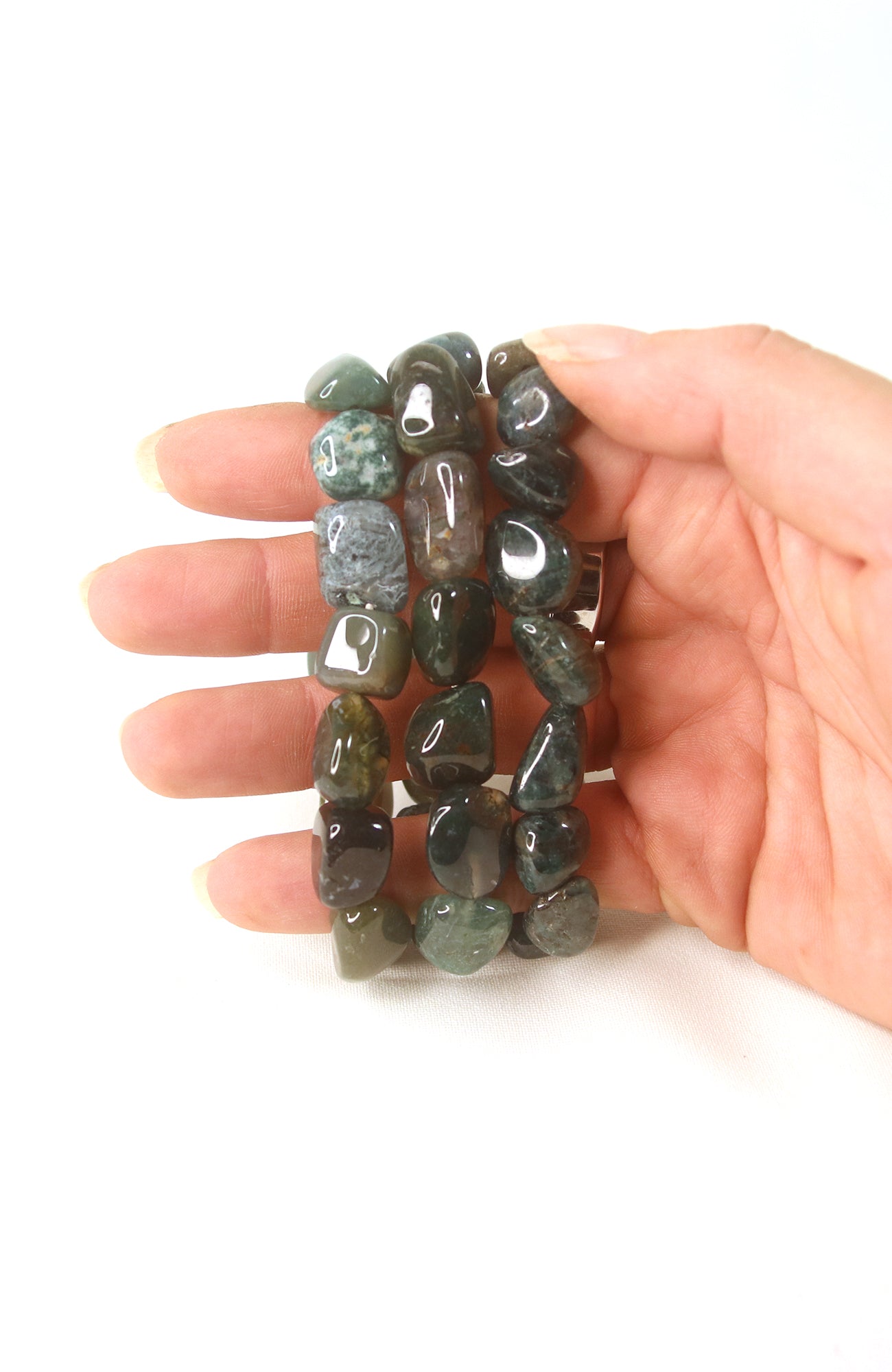 Moss Agate Tumbled Stone Bracelet